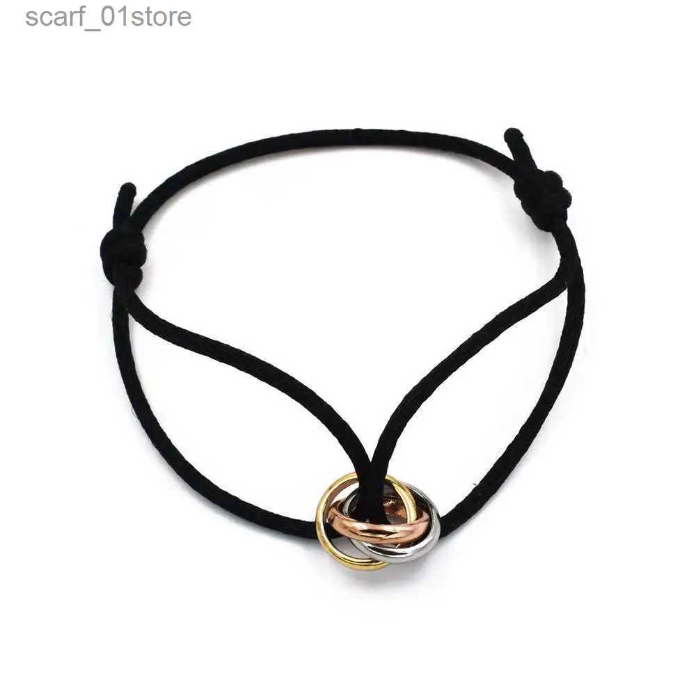 Chain New Hot Stainless Steel Bracelet 3 Metal Buckle Ribbon Lace Up Chain lticolor Adjustable Size Bracelet For Women Man UnisexL231115
