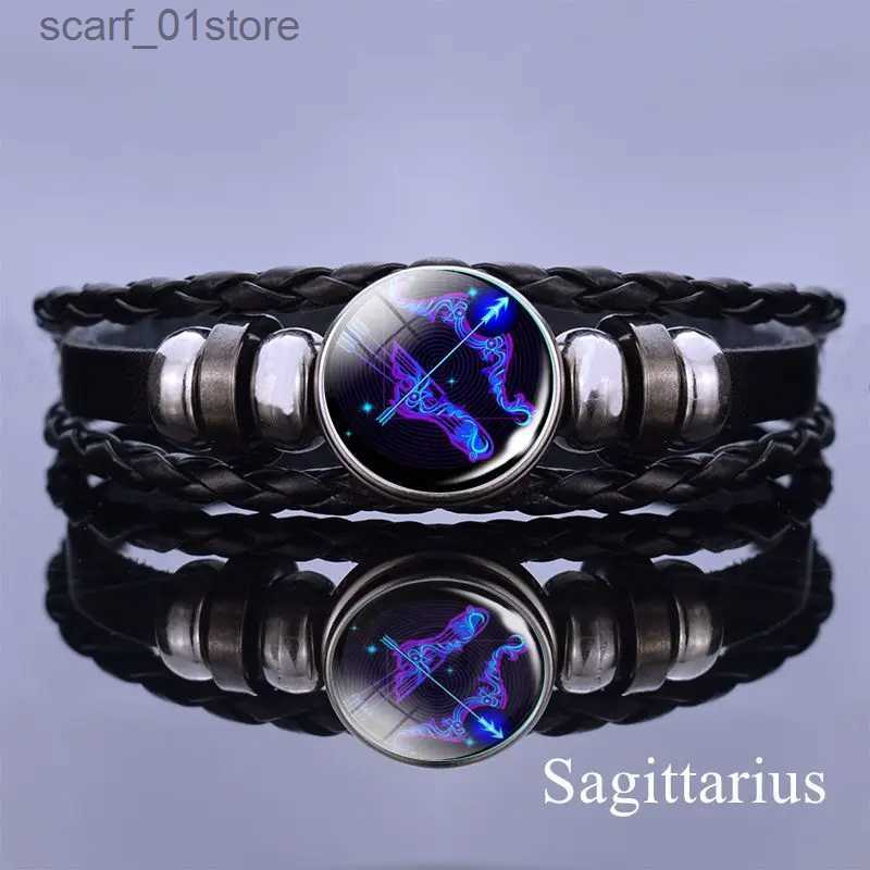 Chain 12 Zodiac Signs Constellation Charm Bracelet Men Women Fashion ltilayer Weave leather Bracelet Bangle Birtay GiftsL231115