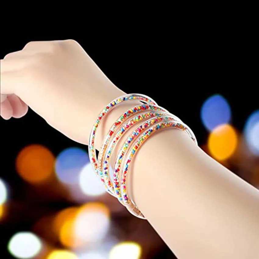 Chain 9pc Shiny Glitter Stackable Jelly Tube Plastic Bangles Bracelets Set for Women Filled Sile Lightweight Wrist for Girls GiftL231115 - view 5