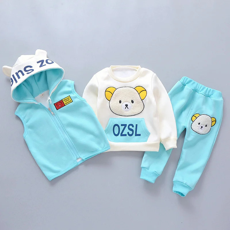 Clothing Sets Autumn Winter Baby Girl Clothes Children Boys Thickened Hooded Vest T Shirt Pants 3Pcs Sets Toddler Costume Kids Tracksuits 231115