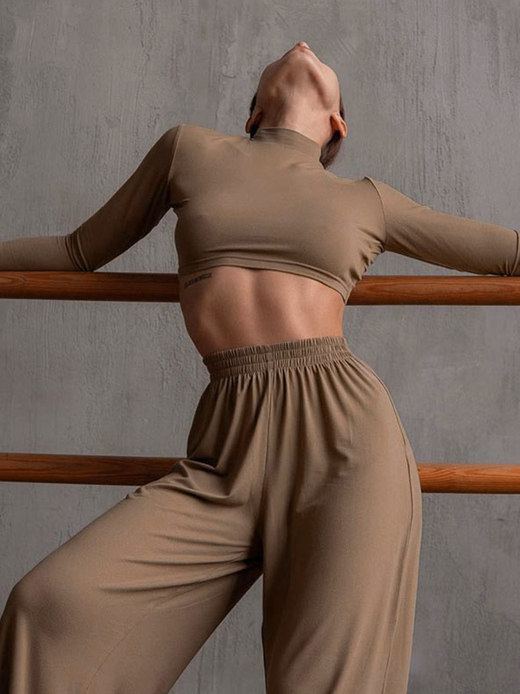 Women's Two Piece Pants Autumn Winter Women Solid Casual Fitness Tracksuit Set Outfits Long Sleeve Crop Tops Trouser Flare Pants 2 Two Piece Set 