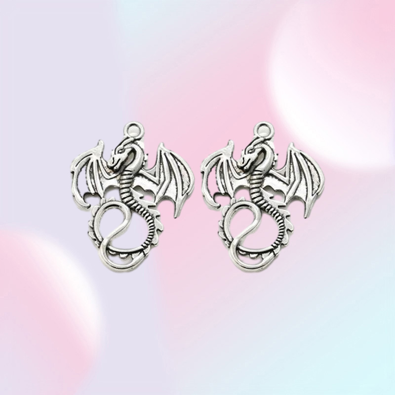 100Pcs alloy Dragon Antique silver bronze Charms Pendant For necklace Jewelry Making findings 35x28mm
