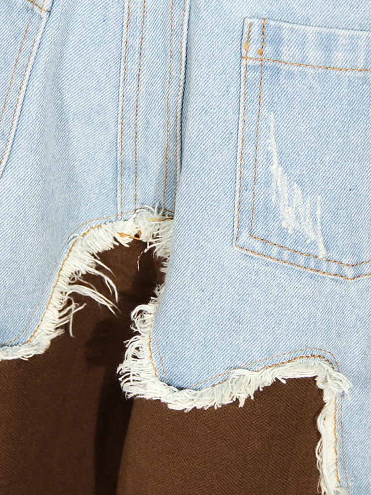 Women s Two Piece Pants EAM Brown Denim Short Blazer Wide Leg Suit Lapel Long Sleeve Women Fashion Spring Autumn 2023 7AB2008 231114