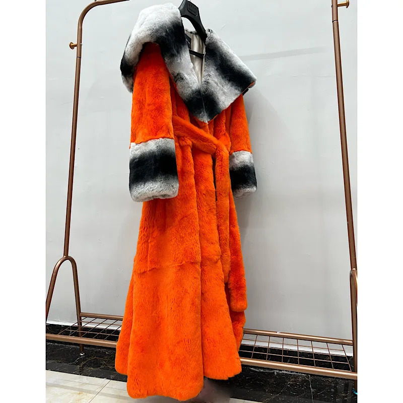 Women's Fur Faux 2023 Winter Women Real Rex Rabbit Turndown Collar Long Coats With Natural Skin Genuine Jackets Overcoat Fashion 231114