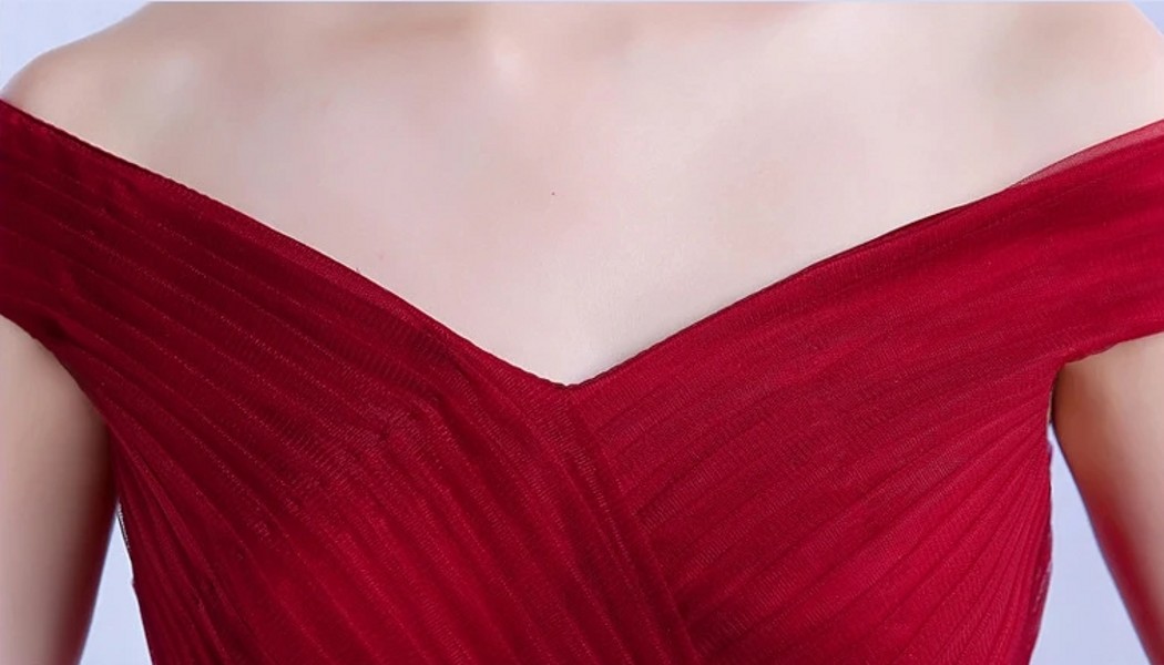 Elegant Burgundy Evening Dress 2024 Off Shoulder Pleats Lace Up Floor Length Tulle A-line Formal Prom Party Gowns Robe De Soiree