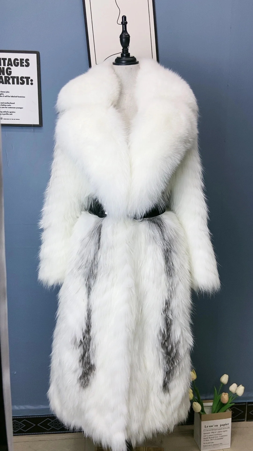 Women's Fur Faux ANNSIRGRA 100 Genuine Jacket Xlong Real Coat With Large Turndown Collar Warm Stylish Fashion Overcoat 231114
