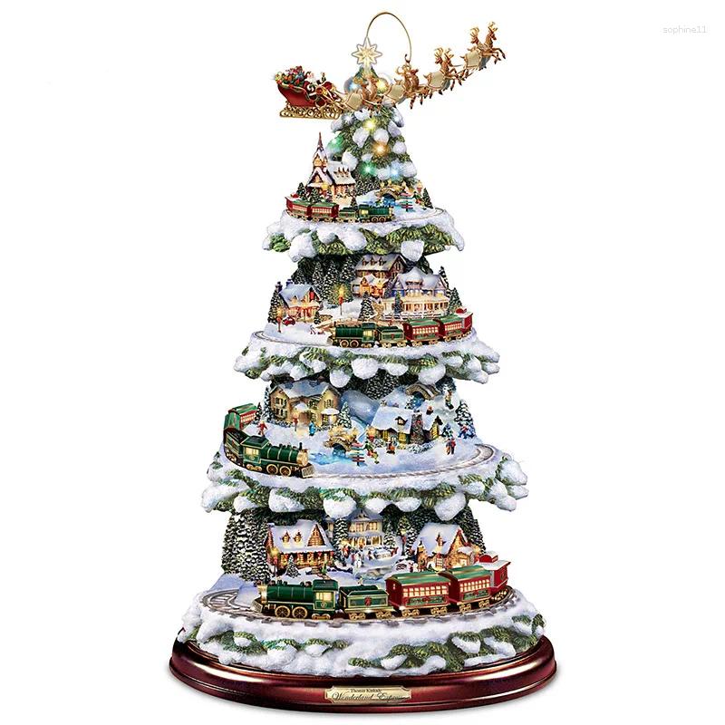 Christmas Decorations Tree Rotating Sculpture Train Paste Window Stickers Decoratie Doll Hang Navidad Home Decoration