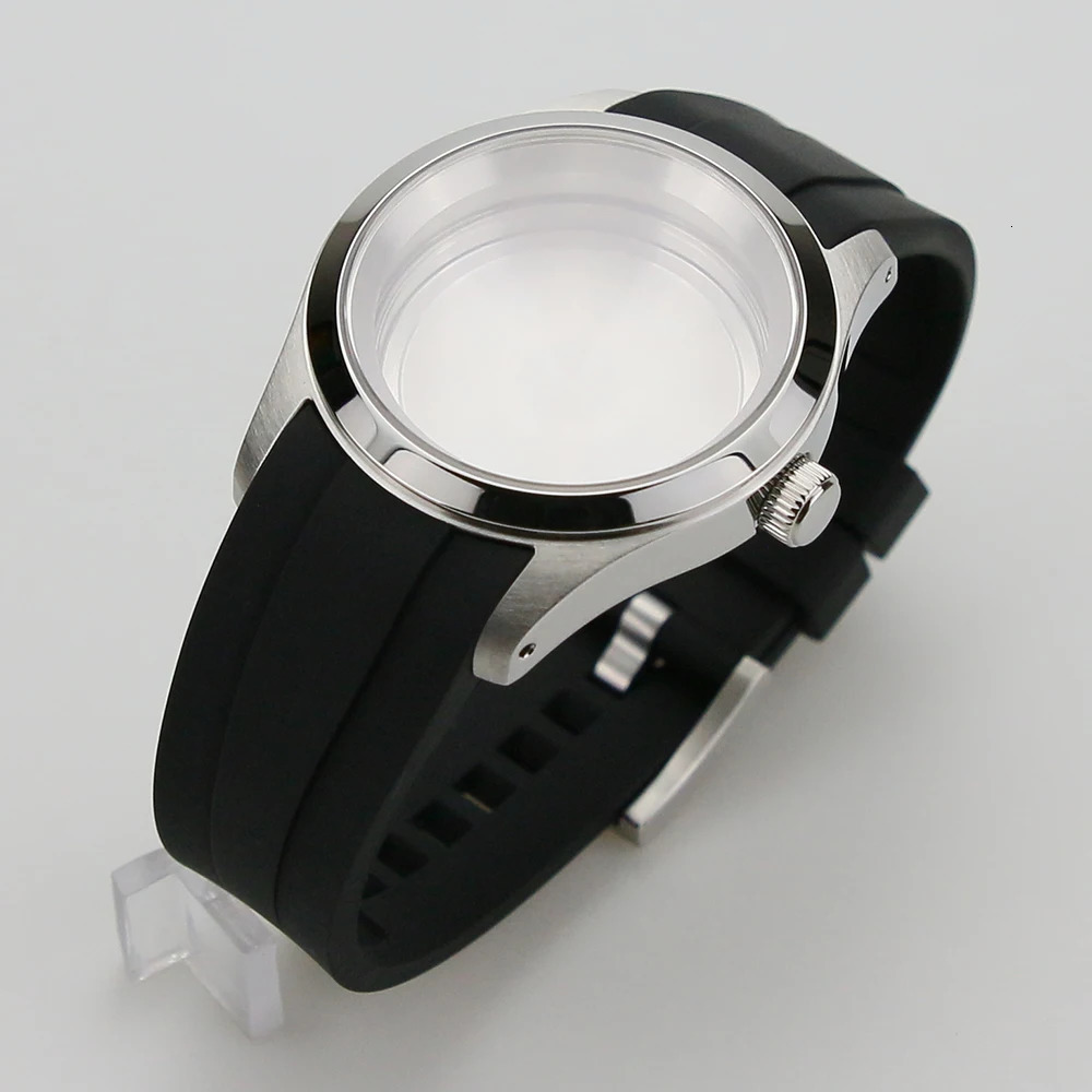 Watch Bands 38mm With Sapphire Glass FKM Rubber Band Solid Bracelet 316L Stainless Steel Fit NH35/36 28.5mm Dial SKX Watch Case 231115
