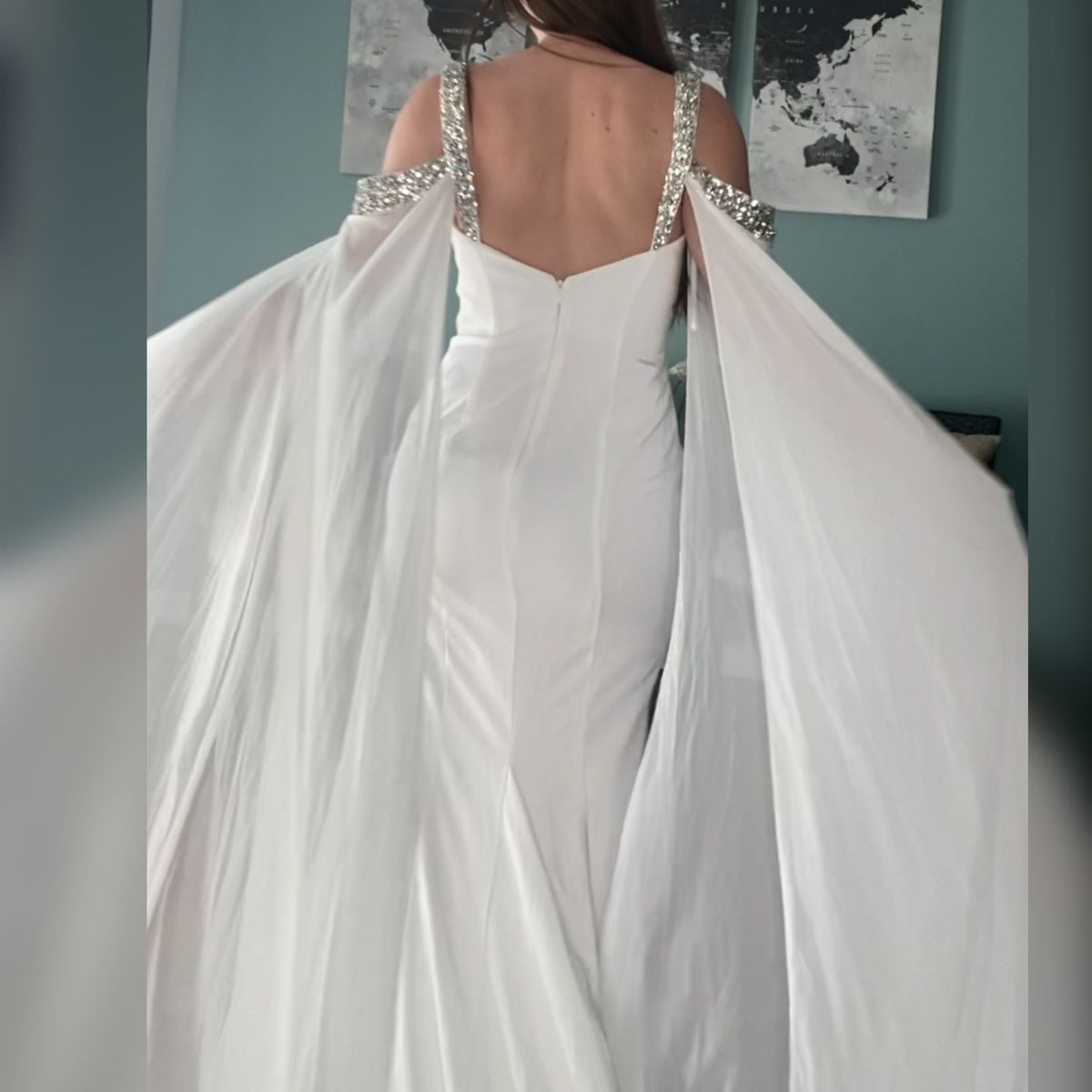White Prom Dress 2k24 Chiffon Cape Stone Fitted Sexy Miss Pageant Winter Formal Evening Cocktail Party Hoco Gala Gown Mother of Bride Wedding Guest Bl