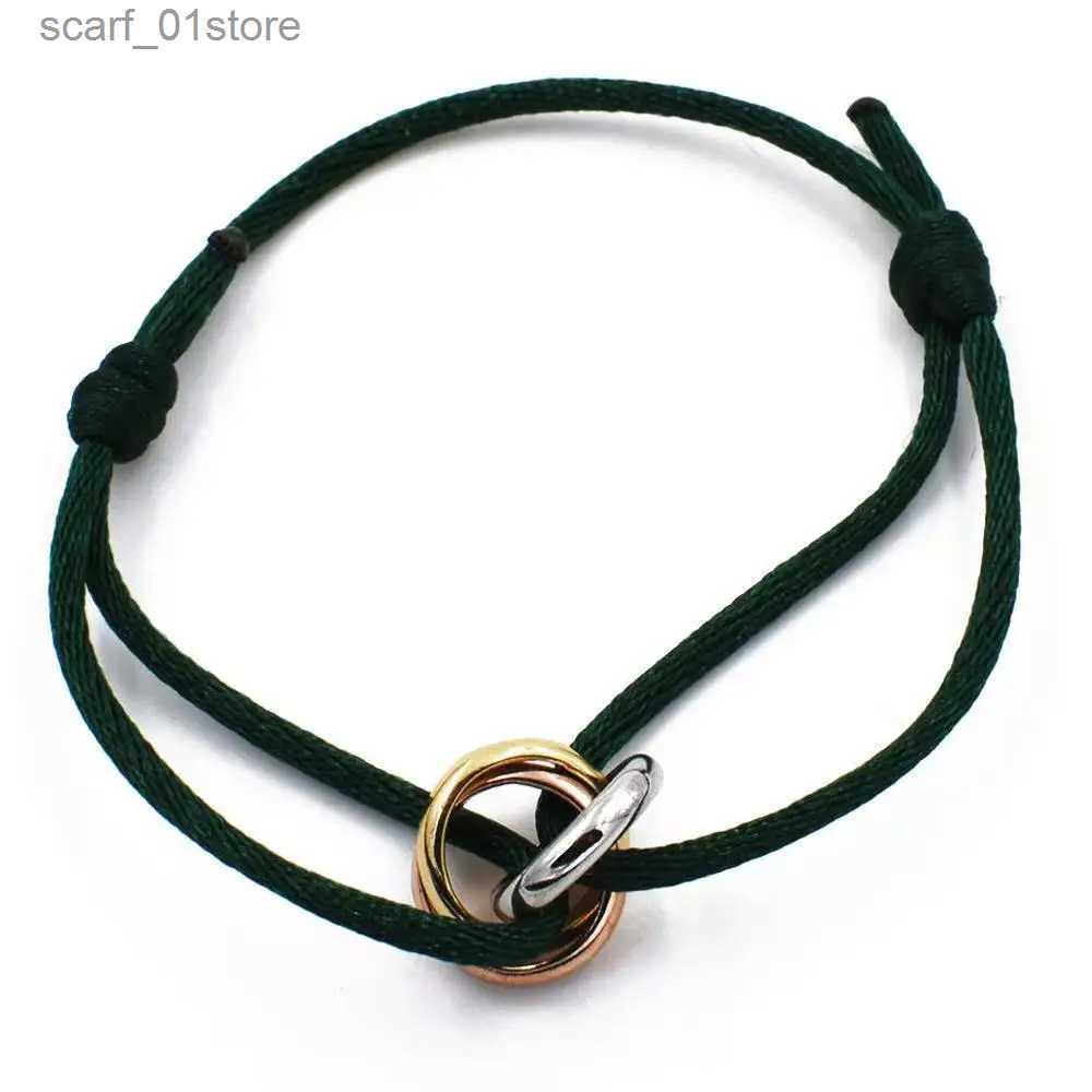 Chain New Hot Stainless Steel Bracelet 3 Metal Buckle Ribbon Lace Up Chain lticolor Adjustable Size Bracelet For Women Man UnisexL231115