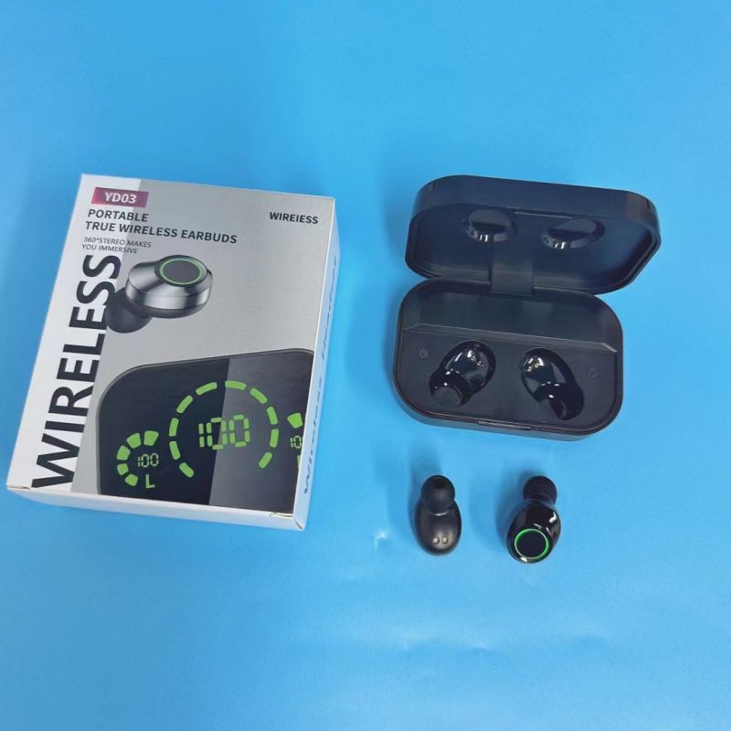 In-ear Earphone YD03 Model TWS Bluetooth headphone Wireless Earphone Sport Earphone Two Earbuds with built-in Microphone LED display high Quality Head
