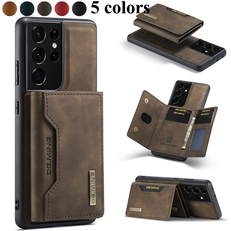 Premium Retro Flip Leather Cases For Samsung Galaxy S25 S24 S23 S22 Ultra S20 Plus S21 FE Note 20 A73 Detachable Stong Magnetic with Card Slots Holder