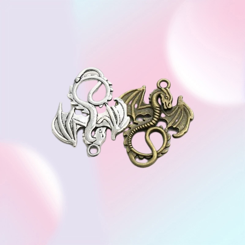 100Pcs alloy Dragon Antique silver bronze Charms Pendant For necklace Jewelry Making findings 35x28mm
