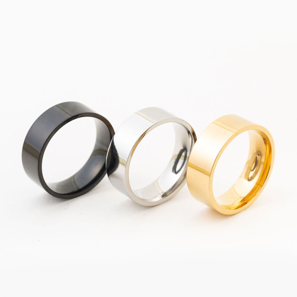 316L Gold Black Stainless Steel Band Ring for Men Women Classical Polished Titanium Steel Rings No Fade Color Anniversary Wedding Party Birthday Jewel