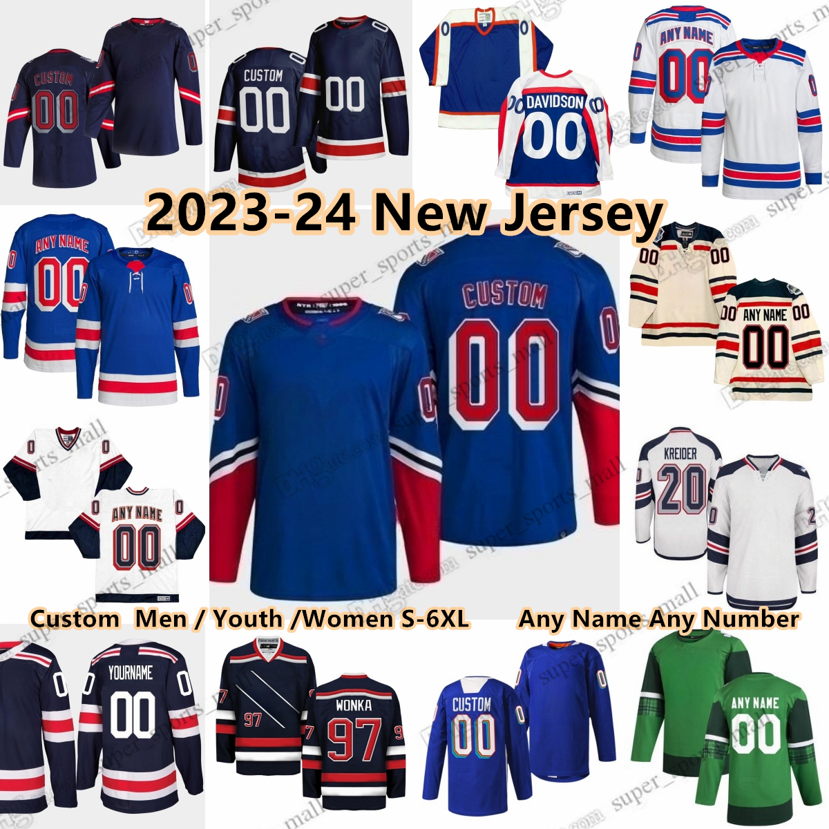 Custom S-6XL 2023-24 Season College Hockey Jersey 10 Artemi Panarin Chris Kreider Adam Fox Igor Shesterkin Mika Zibanejad Alexis Lafreniere Jacob Trouba Kaapo Kakko
