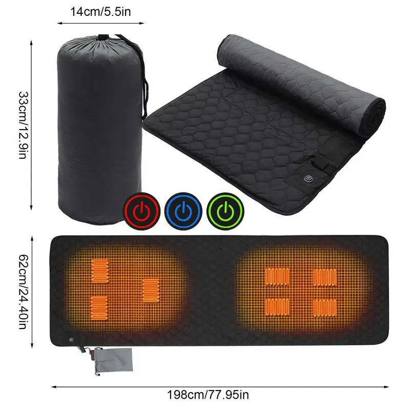 Outdoor Pads 7 Zones USB Heating Sleeping Mat Winter Camping Tent Bag Pad 3 Level Adjustable Insulation Electric Heated 231115