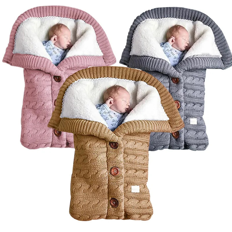 Sleeping Bags Warm Infant Baby Winter Thick Button Knit Sleep Sack For Bedding Swaddle Blankets Stroller Footmuff Toddler Wrap 231115