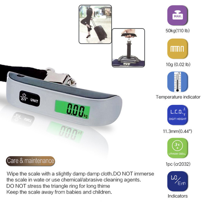 Portable Mini Electronic Scales LCD Display Electronic Hanging Digital Luggage Weighting Scale 50kg*10g 50kg /110lb Weight Balance Scales DHL