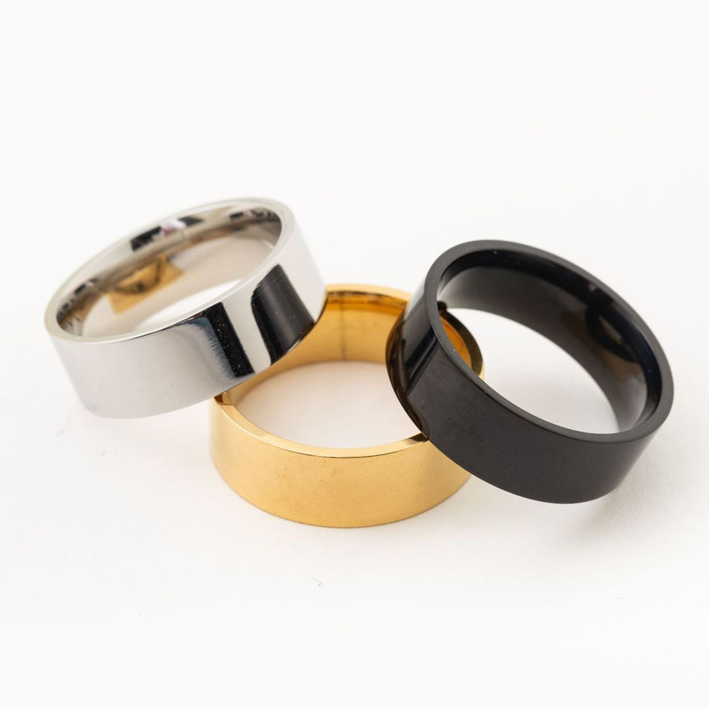 316L Gold Black Stainless Steel Band Ring for Men Women Classical Polished Titanium Steel Rings No Fade Color Anniversary Wedding Party Birthday Jewel