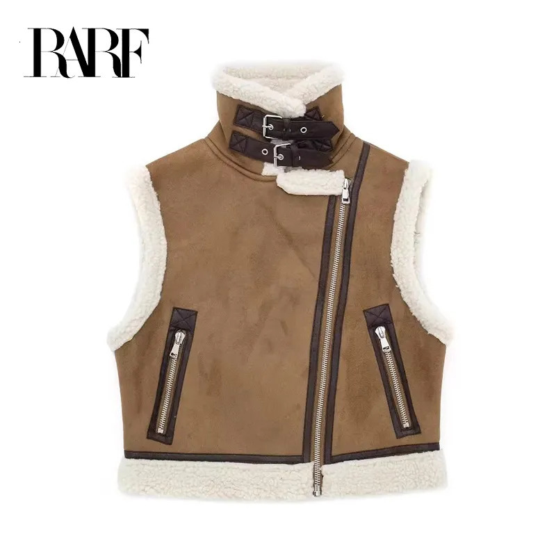 Women's Vests RARF ladies autumn stand collar fur one double-sided short vest for women's coat warm and thick 231115
