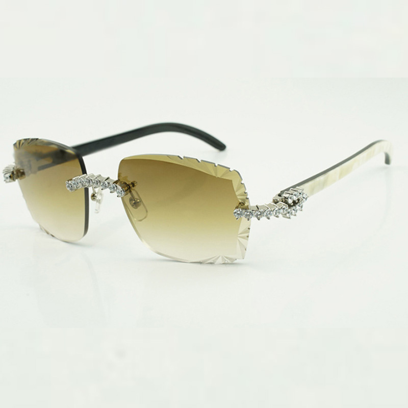Fashionable Frameless Luxury 5.0mm New Diamond Cut Lens Sunglasses for Men and Women Frameless Designer 3524014 with Original mixed black Buffalo Horn Glasses Legs