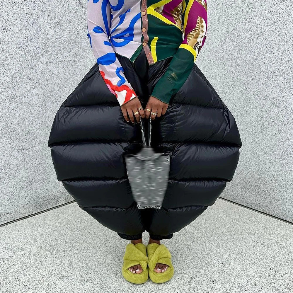 Women s Pants High Waist Cotton Padded Puff Winter Warm Black Casual Trousers 2023 Fall Harajuku Fairy Grunge Clothes 231114