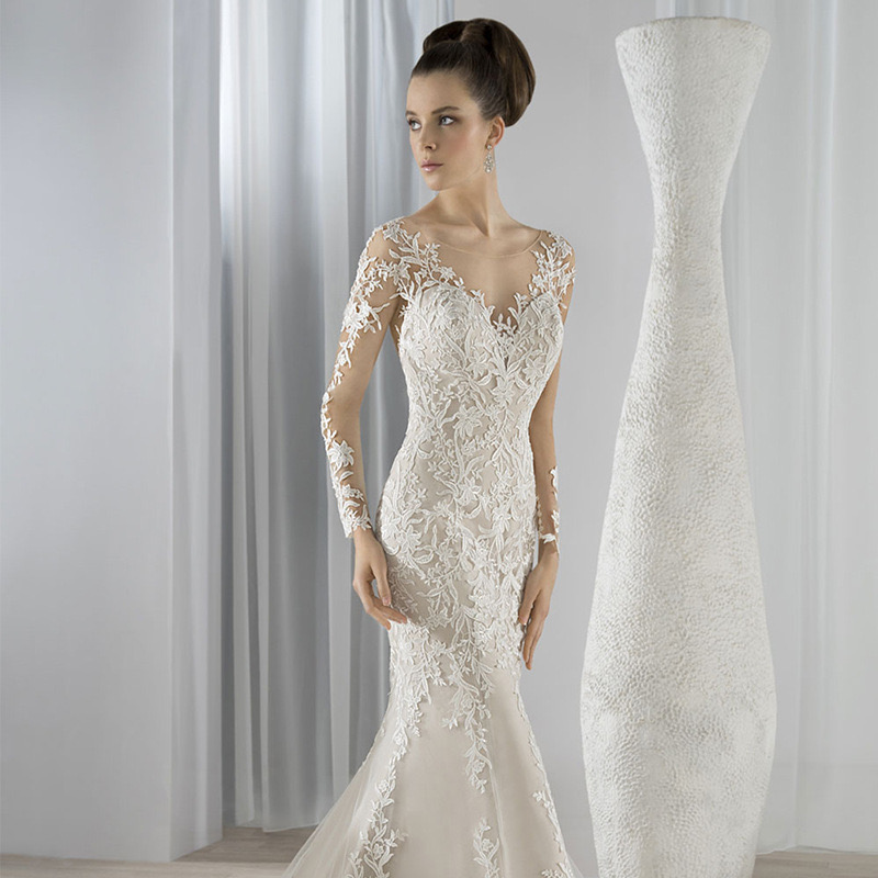 2023 Arabic White Mermaid Wedding Dresses sexy lace appliques Beaded Crystals illusion long sleeve Bridal Gowns Garden Bride Dresses new Spring Vestid