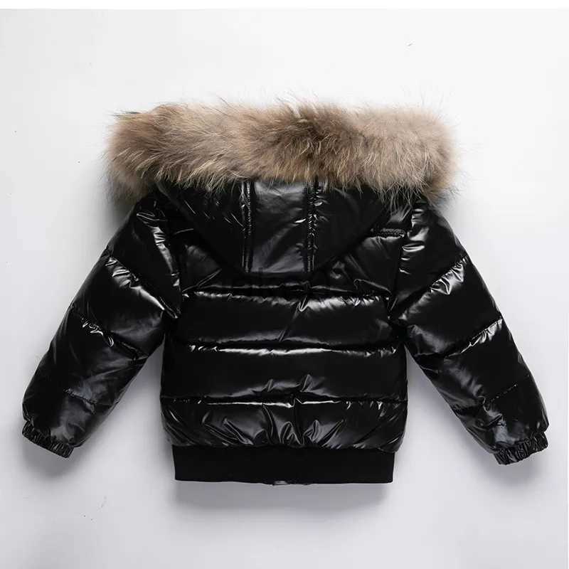 Down Coat 2023 Winter Kids Boys Down Jackets Patched Real Fur Hoodie Shiny Thick Parka Warm Waterproof Stretch Children Boys Outerwear J231115