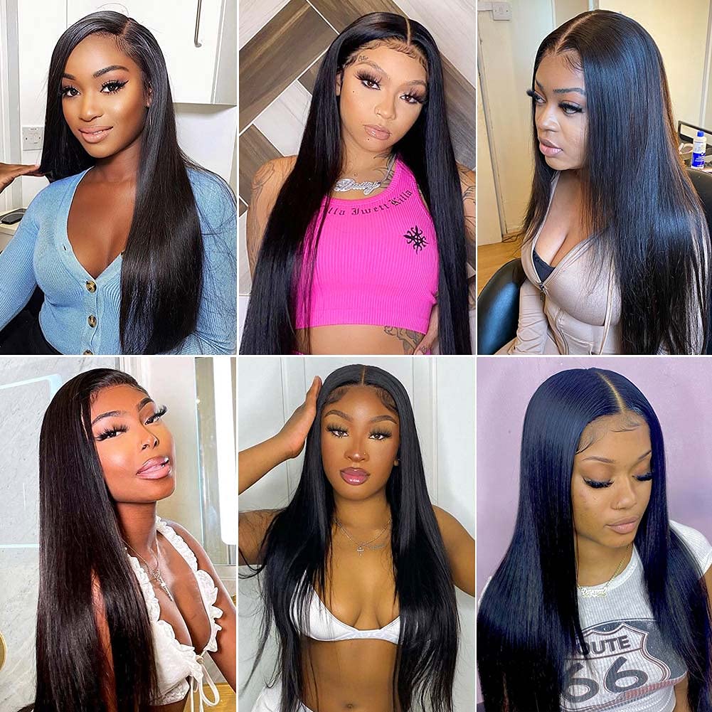 Silky Straight Lace Frontal Human Hair Wigs 4x4 13x4 Lace Wigs for Women Natural Color Pre Plucked Glueless Wigs
