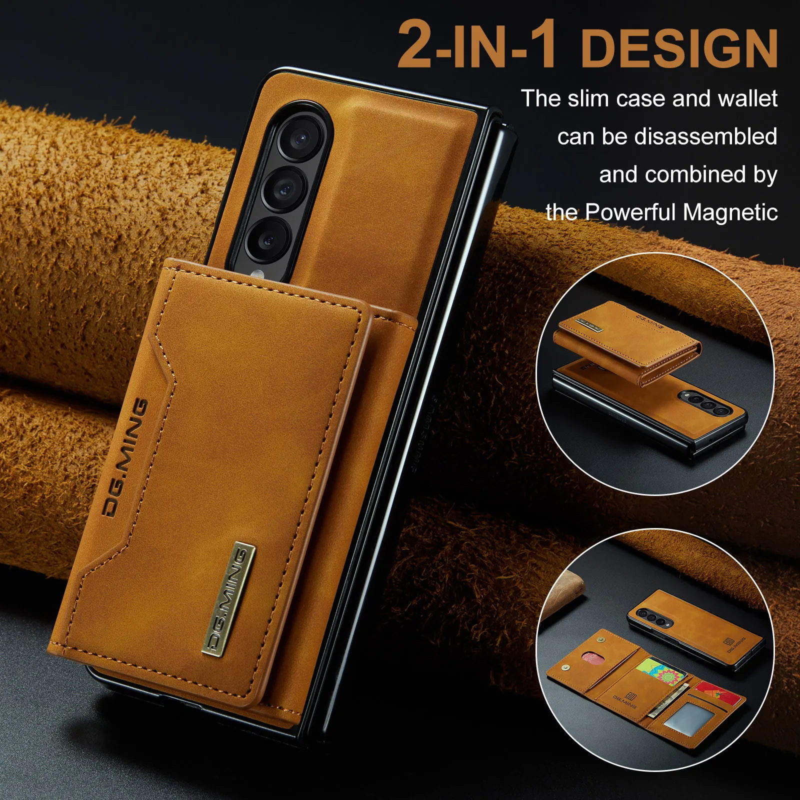 Detachable Retro Leather Wallet Phone Case For Samsung Galaxy Z Fold 6 5 4 3 5G Fold4 Fold3 Strong Magnetic Cards Bag Stand Cover Shell