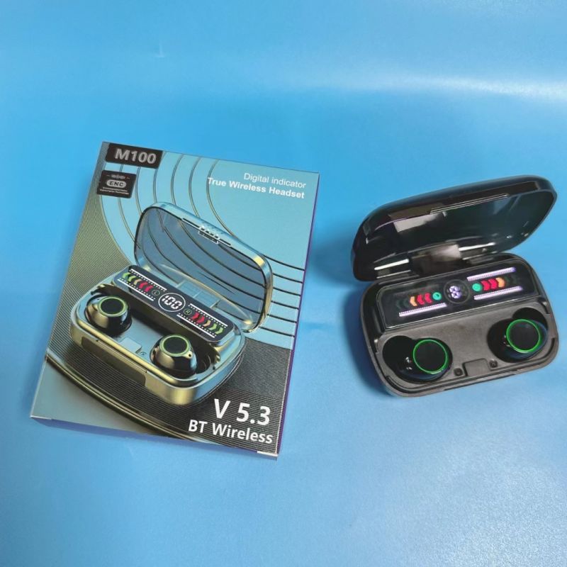 TWS Bluetooth headphone M100 Model Wireless Earphone Mirror screen In-ear Earphone LED display Two Earbuds with built-in Microphone high Quality Headp