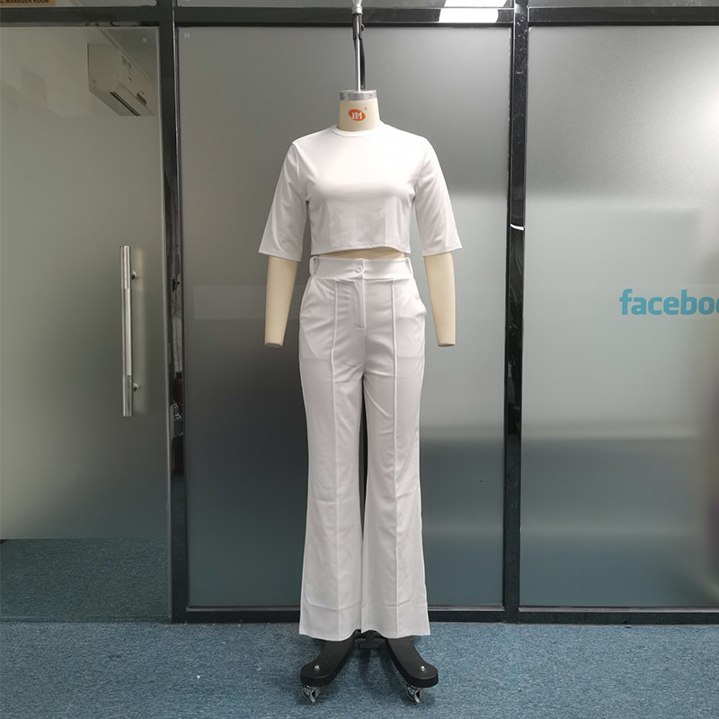 Women's Two Piece Pants Wefads Women Two Piece Set Summer Fashion Round Neck Short Sleeve Solid Top Loose With Pockets Pants Sets High Streetwear