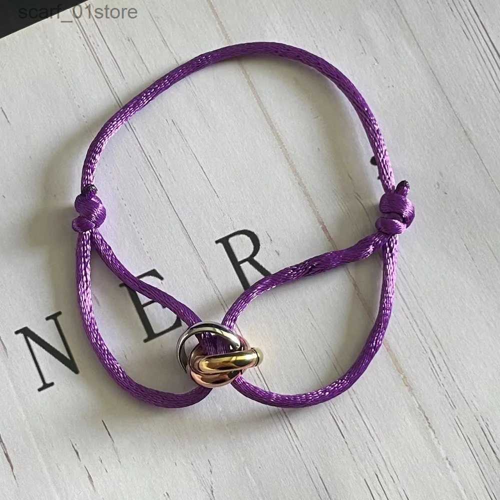 Chain New Hot Stainless Steel Bracelet 3 Metal Buckle Ribbon Lace Up Chain lticolor Adjustable Size Bracelet For Women Man UnisexL231115