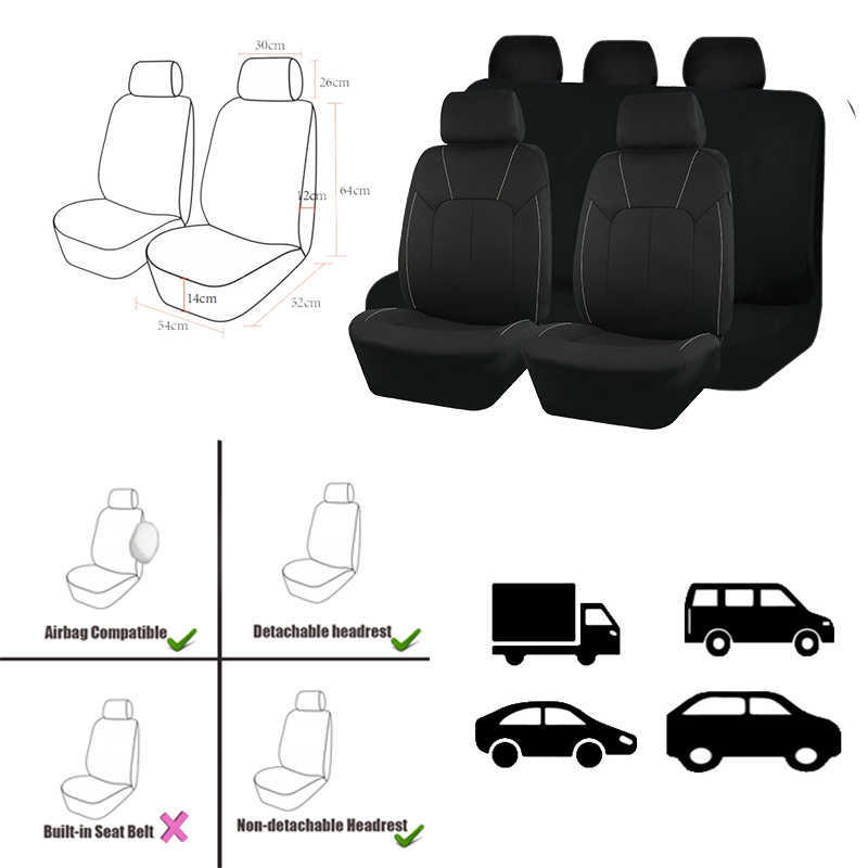 New Black Universal Polyester Car Seat Cover Full Set Unisex Accessories Interior Decoration Fit Car SUV Van Seat Protector