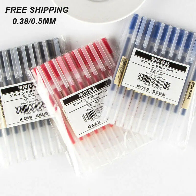 Gel Pens 10pcs MUJI MoMA Gel Ink Ball Point Pen Japan Black/Blue/Red School Office Ballpoint 231208