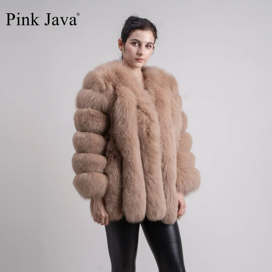 Women's Fur Faux pink java 8128 arrival women winter clothes real fur coat natural jacket big long sleeve 231114