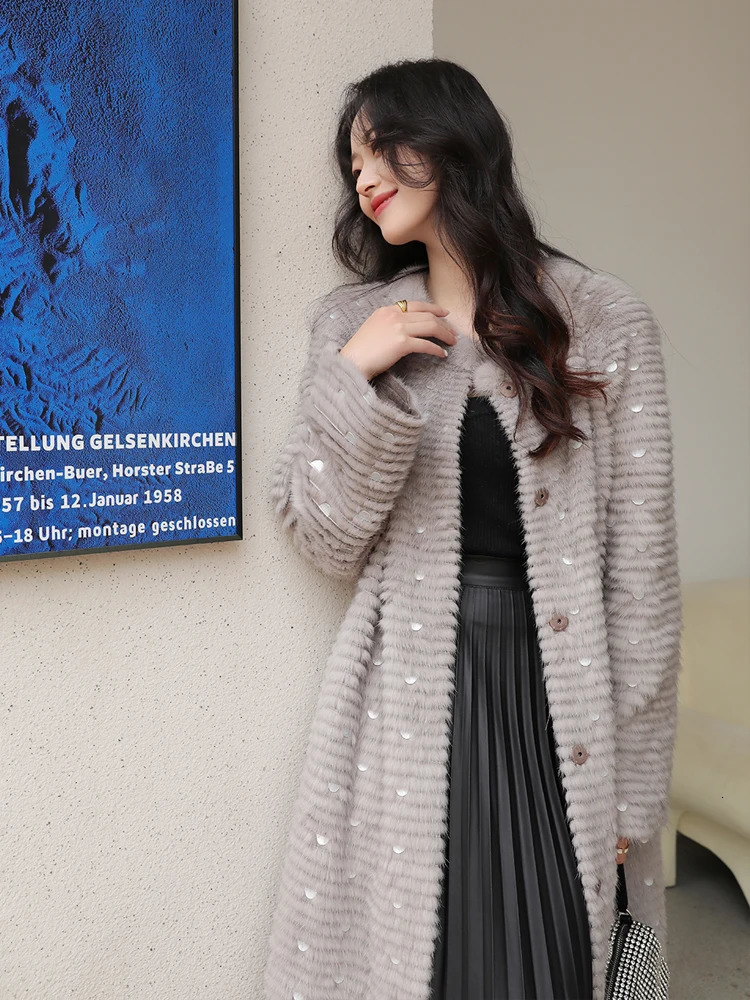 Women's Fur Faux HDHOHR 2023 High Quality Knitted Mink Coats Fashion Natural Jacket Mermaid decoration Long Winter Female Warm Coat 231114