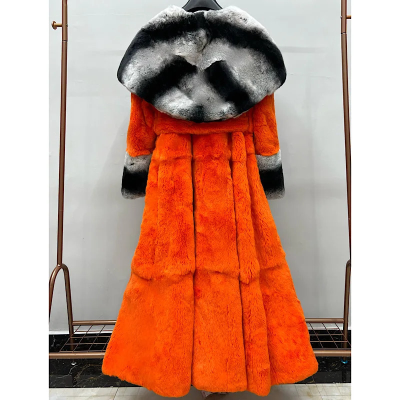 Women's Fur Faux 2023 Winter Women Real Rex Rabbit Turndown Collar Long Coats With Natural Skin Genuine Jackets Overcoat Fashion 231114