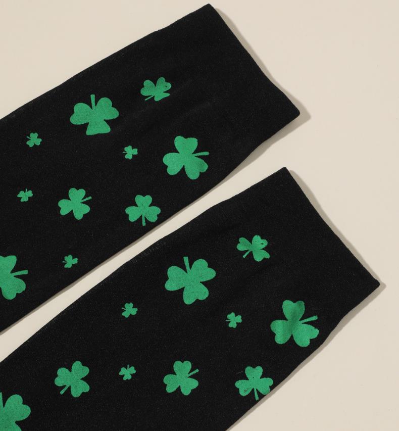 Irish Green Stockings Clover Striped Socks Over Knee Socks St. Patrick's Day Party Striped Socks Silk Socks Set
