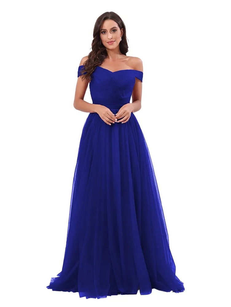 Elegant Burgundy Evening Dress 2024 Off Shoulder Pleats Lace Up Floor Length Tulle A-line Formal Prom Party Gowns Robe De Soiree