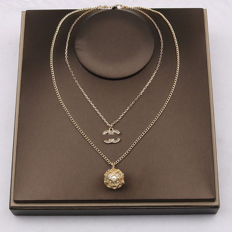 20Style Designer Brand Double Letter Necklaces Ball Pendant Chain Sweater Necklace for Fashion Women Wedding Gift Jewelry Accessories