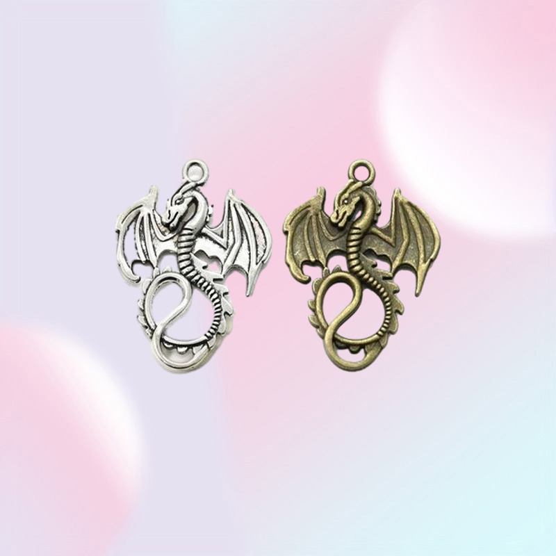 100Pcs alloy Dragon Antique silver bronze Charms Pendant For necklace Jewelry Making findings 35x28mm