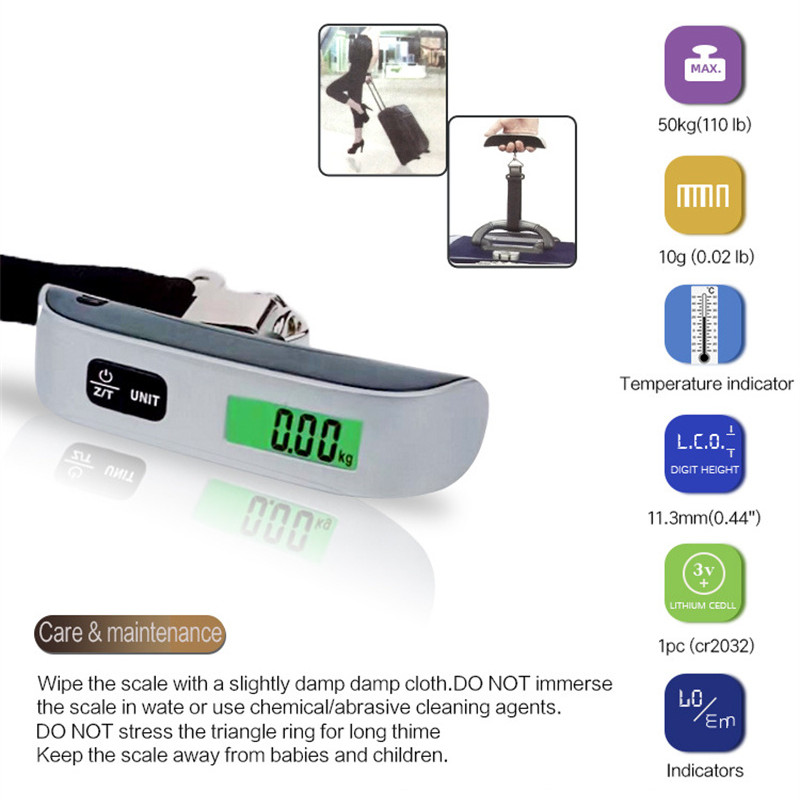 Portable Mini Electronic Scales LCD Display Electronic Hanging Digital Luggage Weighting Scale 50kg*10g 50kg /110lb Weight Balance Scales Dropshipping