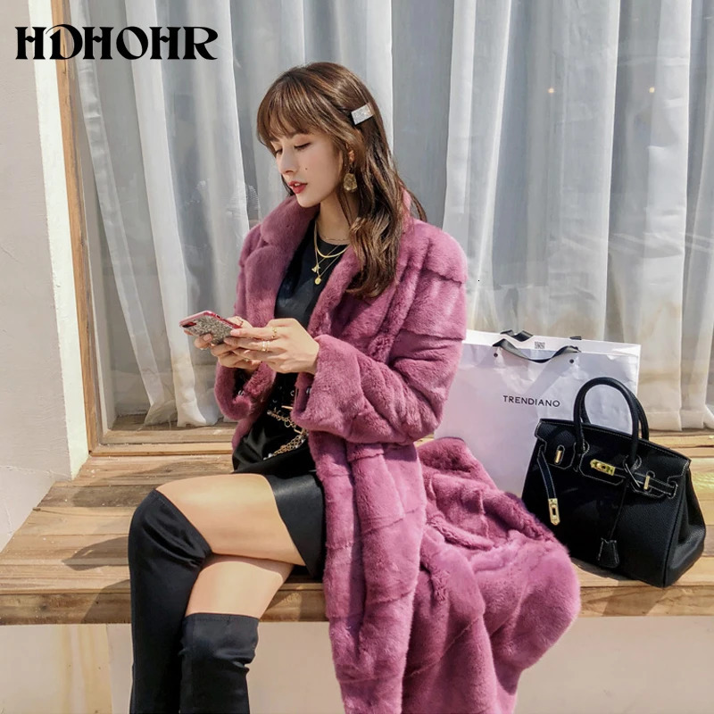 Women's Fur Faux HDHOHR 2023 Real Whole Mink XLong Coat Factory Direct Sale Winter Slim Warm Female Long Turndown Collar Jacket 231114
