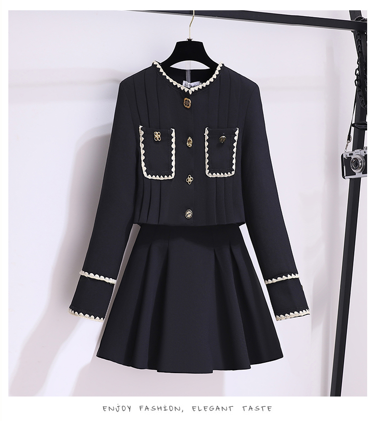Two Dress Autumn Winter Tweed Suit High Quality Women Single Breasted Short Jacket Coat Ball Gown Mini Skirt Female 2 Piece Set