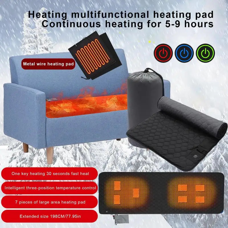 Outdoor Pads 7 Zones USB Heating Sleeping Mat Winter Camping Tent Bag Pad 3 Level Adjustable Insulation Electric Heated 231115