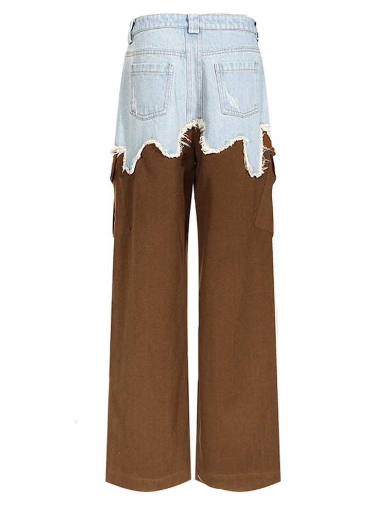 Women s Two Piece Pants EAM Brown Denim Short Blazer Wide Leg Suit Lapel Long Sleeve Women Fashion Spring Autumn 2023 7AB2008 231114