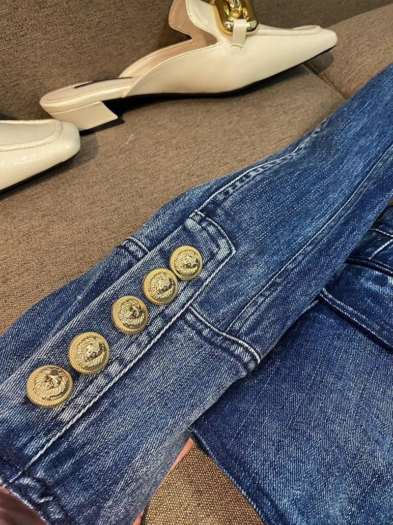 Women's Suits Blazers Arrival Jeans Coat Double-breasted Long Sleeve Jacket Women Fashion Streetwear Denim Blazer 231115