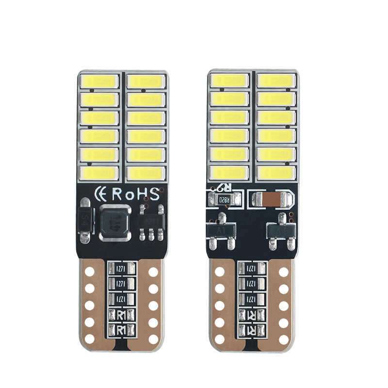 New 10pcs IC T10 LED Bulb Canbus 5W5 Car W5W LED Signal Light 12V 6000K Auto Wedge Side Interior Dome Reading Lamps 4014 24SMD White