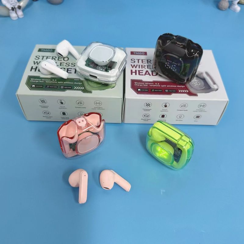 In-ear Earphone TWS Bluetooth headphone TM60 Model Wireless Earphone Mirror screen LED display Two Earbuds with built-in Microphone high Quality Headp